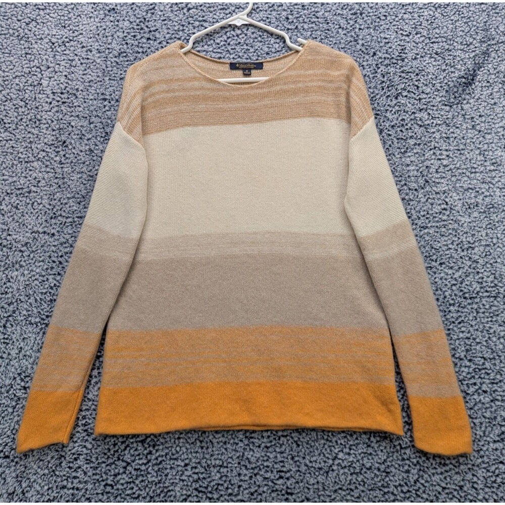 Brooks Brothers Italian Cashmere Wool Sweater Size M Boho Stripe Beachy Beige